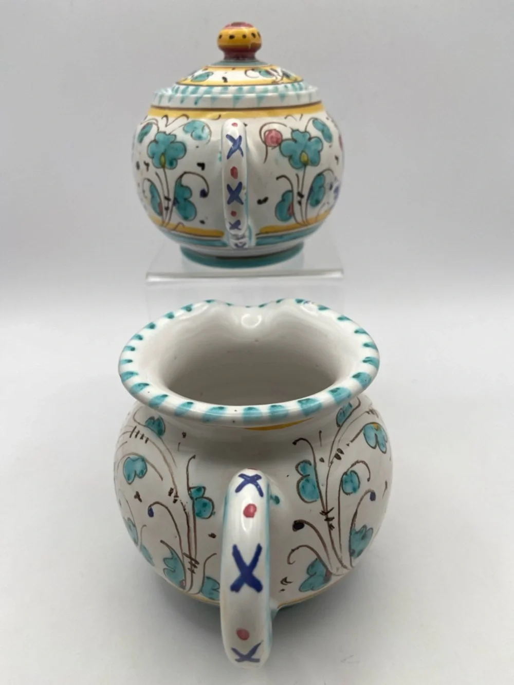 Hand Crafted Deruta Orvieto Rooster Creamer & Sugar Bowl Set Vintage